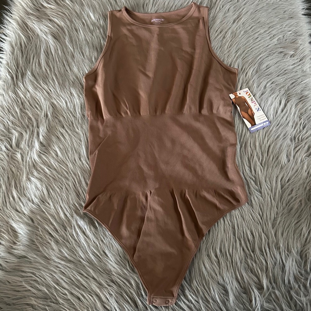 Joyspun Seamless High Neck Thong Sleeveless Bodysuit Womens Size XXXL (22) Brown